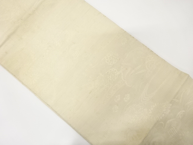 JAPANESE KIMONO / ANTIQUE SUMMER MARU OBI / SILK / WOVEN FLOWER